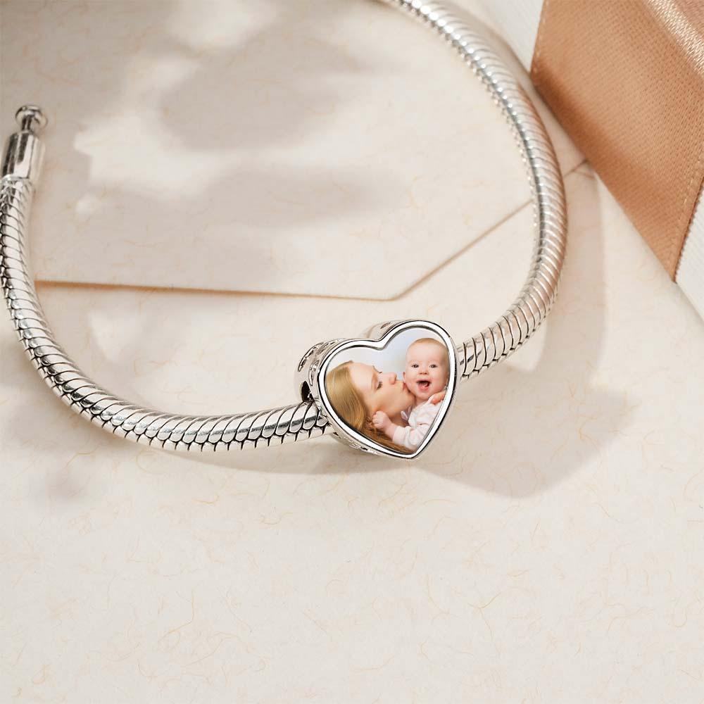 Custom Heart Photo MoM Theme Charm With White Zircon Love Heart Jewelry Mother's Day Gifts - NameNecklace