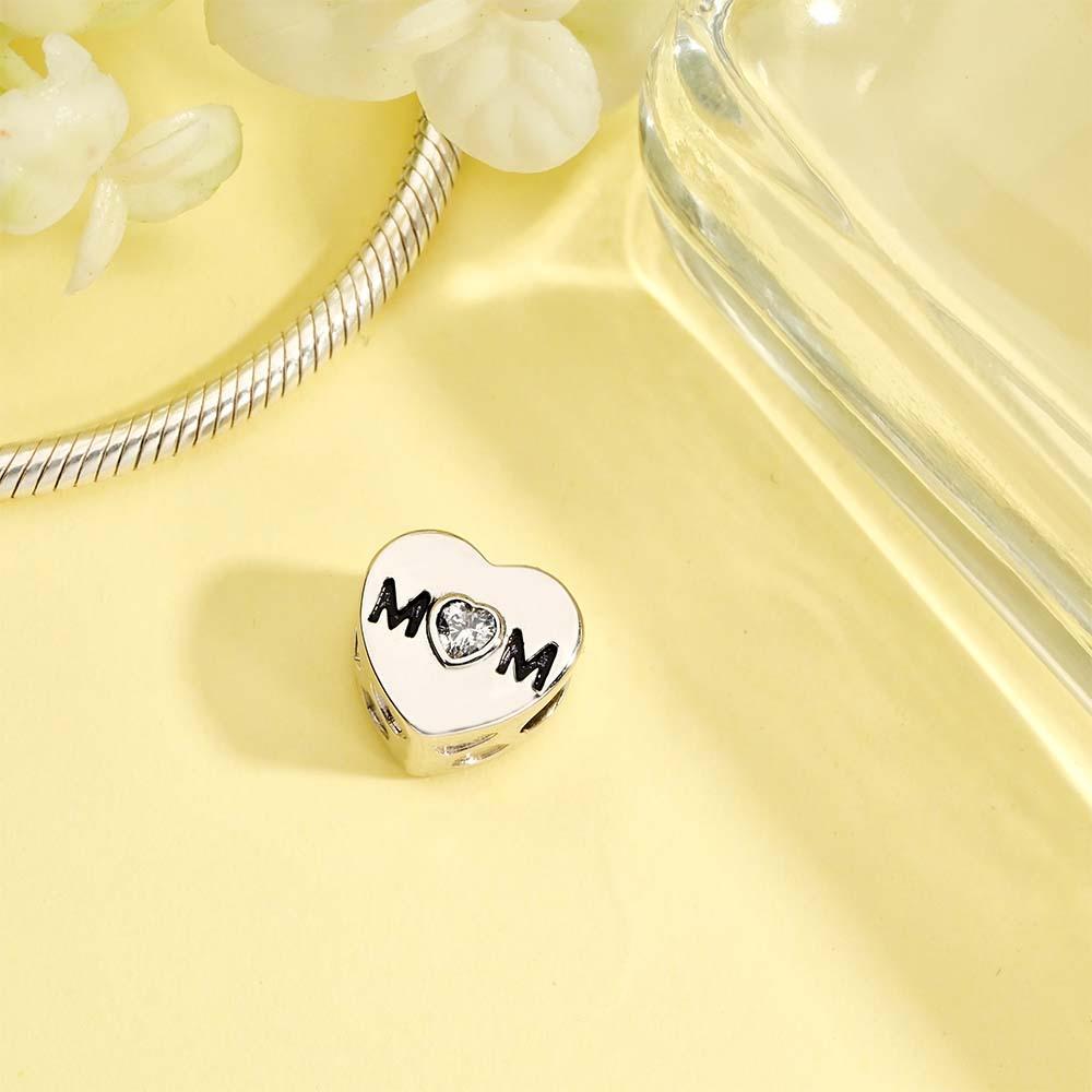 Custom Heart Photo MoM Theme Charm With White Zircon Love Heart Jewelry Mother's Day Gifts - NameNecklace