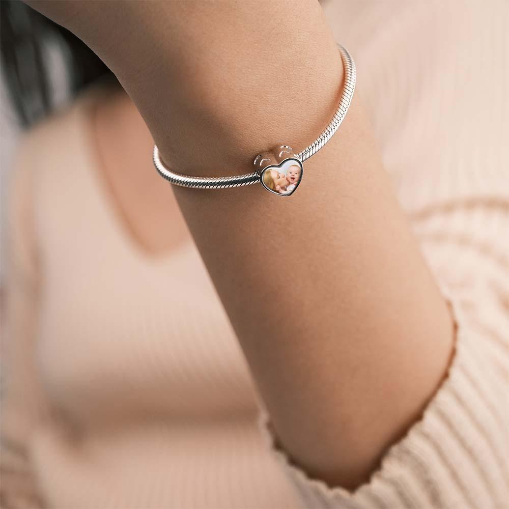 Custom Heart Photo MoM Theme Charm With White Zircon Love Heart Jewelry Mother's Day Gifts - NameNecklace