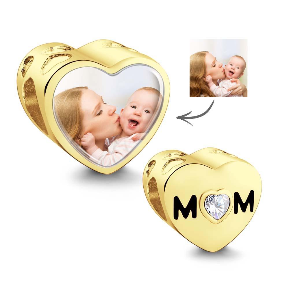 Custom Heart Photo MoM Theme Charm With White Zircon Love Heart Jewelry Mother's Day Gifts - NameNecklace