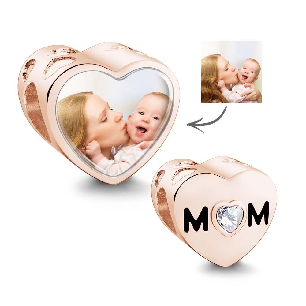 Custom Heart Photo MoM Theme Charm With White Zircon Love Heart Jewelry Mother's Day Gifts - NameNecklace
