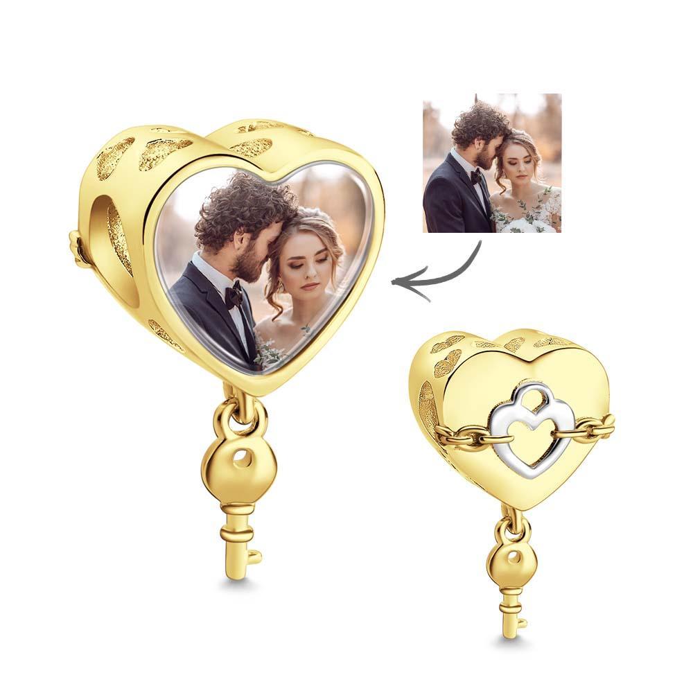 Custom Heart Photo Charm With A Key Pendant Creative Gifts - NameNecklace