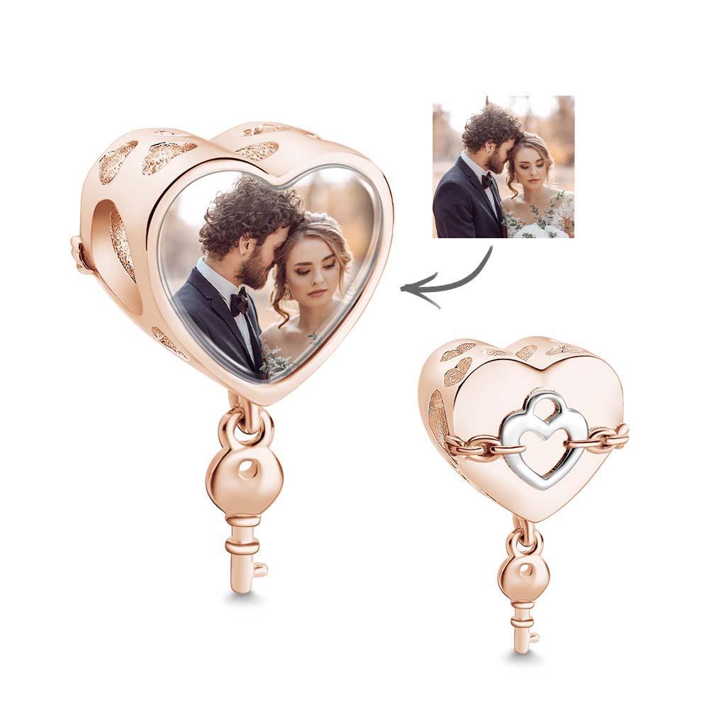 Custom Heart Photo Charm With A Key Pendant Creative Gifts - NameNecklace