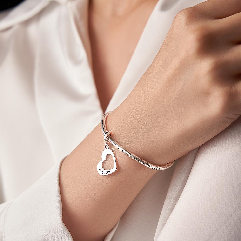 Engravable Charm Set Hollow Out Heart Pendant Mother's Day Gifts - NameNecklace