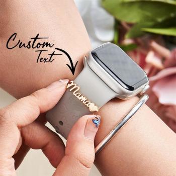 Custom Smart Watch Name Mama Tag Charm, Personalize Smart Watch Straps Charm, Solid Gold Smart Watch Tag, Name Figure Accessories