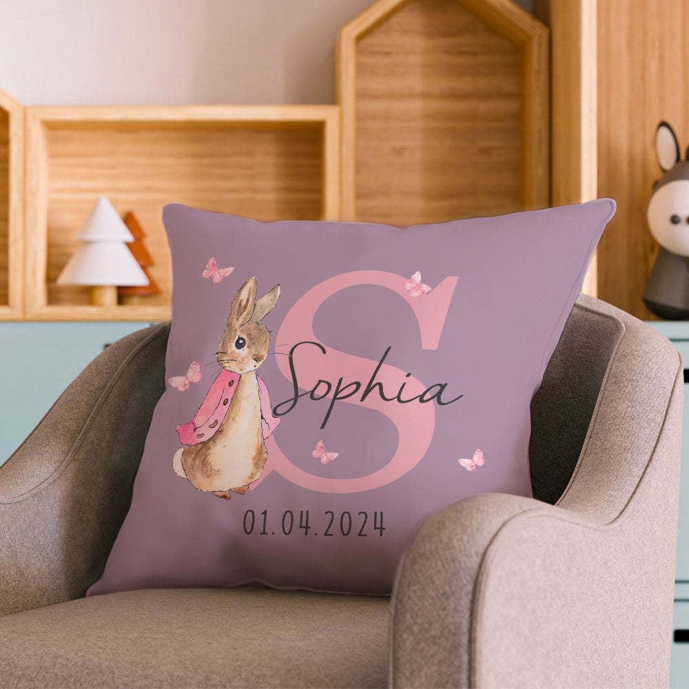 Personalized Peter Rabbit Throw Pillow Cover with Name Throw Pillow Baby Shower Birthday Gift for Kid - NameNecklace