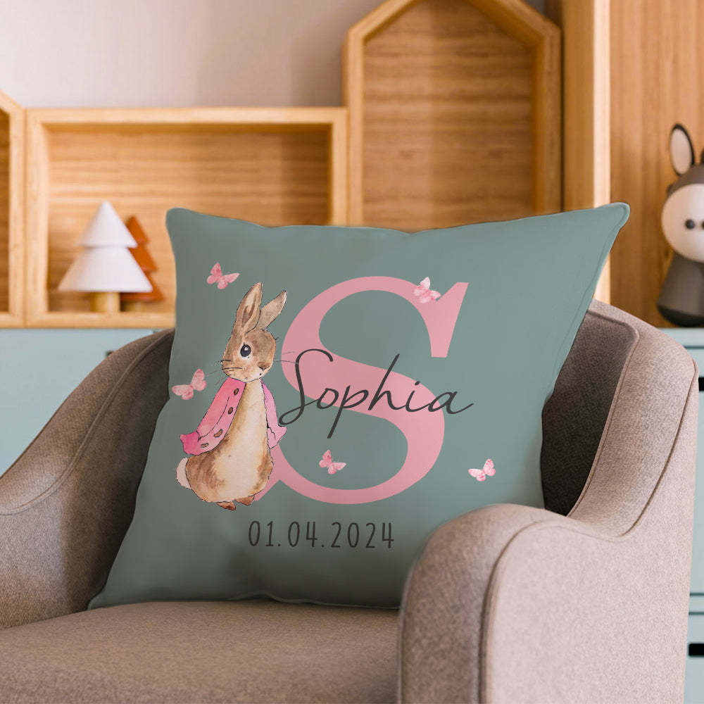 Personalized Peter Rabbit Throw Pillow Cover with Name Throw Pillow Baby Shower Birthday Gift for Kid - NameNecklace