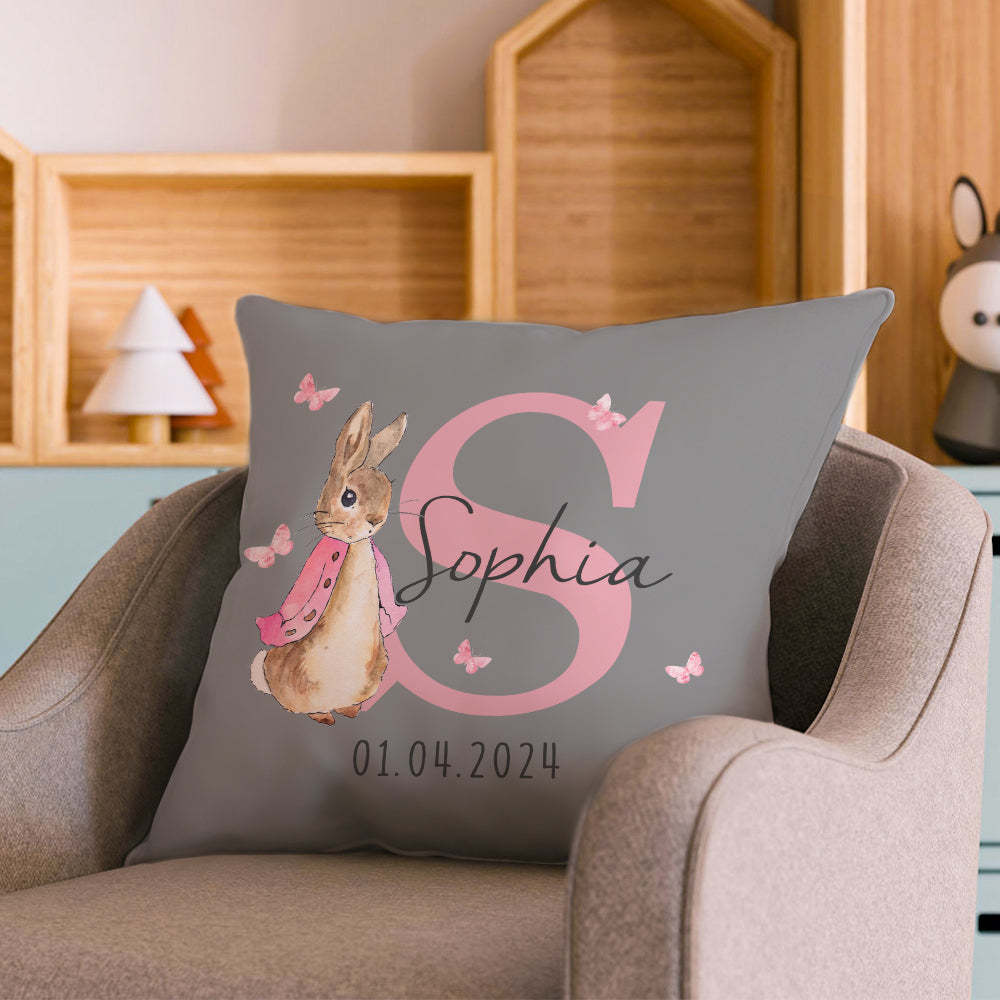 Personalized Peter Rabbit Throw Pillow Cover with Name Throw Pillow Baby Shower Birthday Gift for Kid - NameNecklace