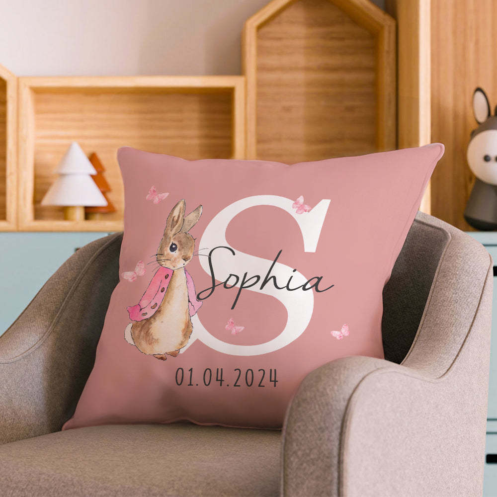 Personalized Peter Rabbit Throw Pillow Cover with Name Throw Pillow Baby Shower Birthday Gift for Kid - NameNecklace