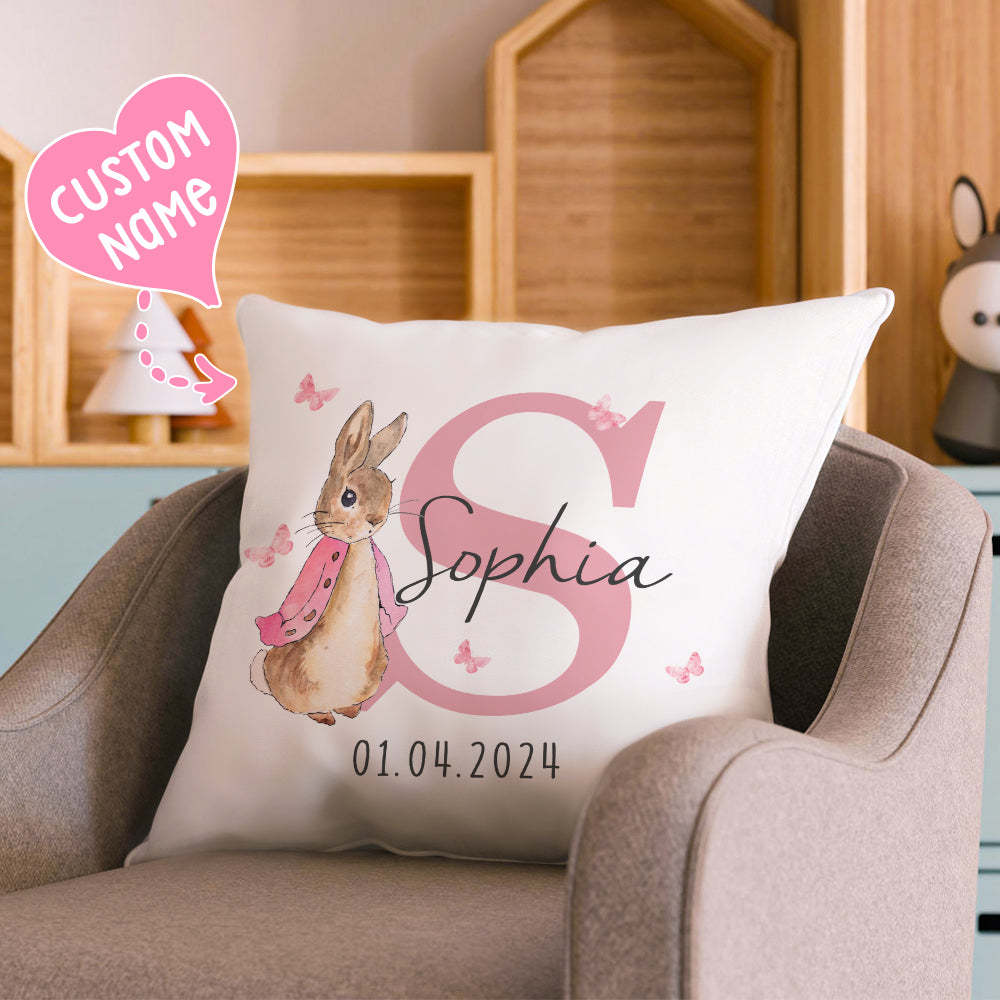 Personalized Peter Rabbit Throw Pillow Cover with Name Throw Pillow Baby Shower Birthday Gift for Kid - NameNecklace