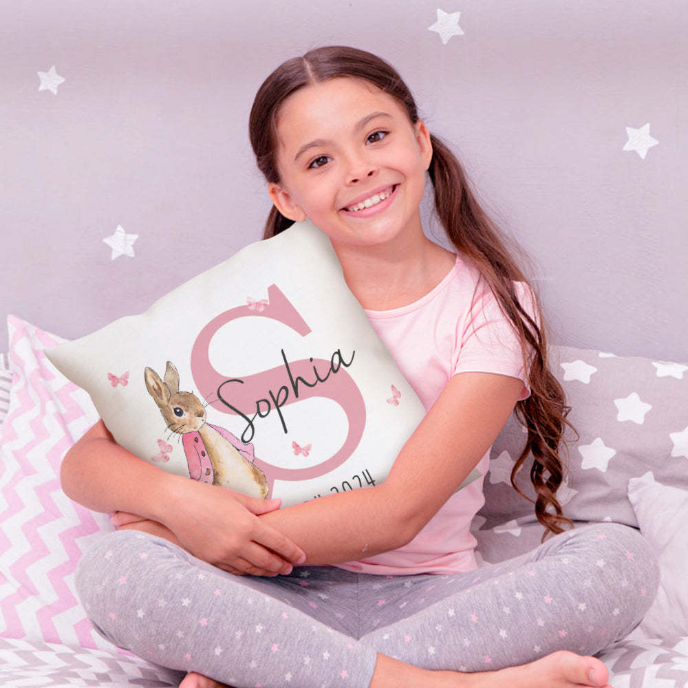 Personalized Peter Rabbit Throw Pillow Cover with Name Throw Pillow Baby Shower Birthday Gift for Kid - NameNecklace