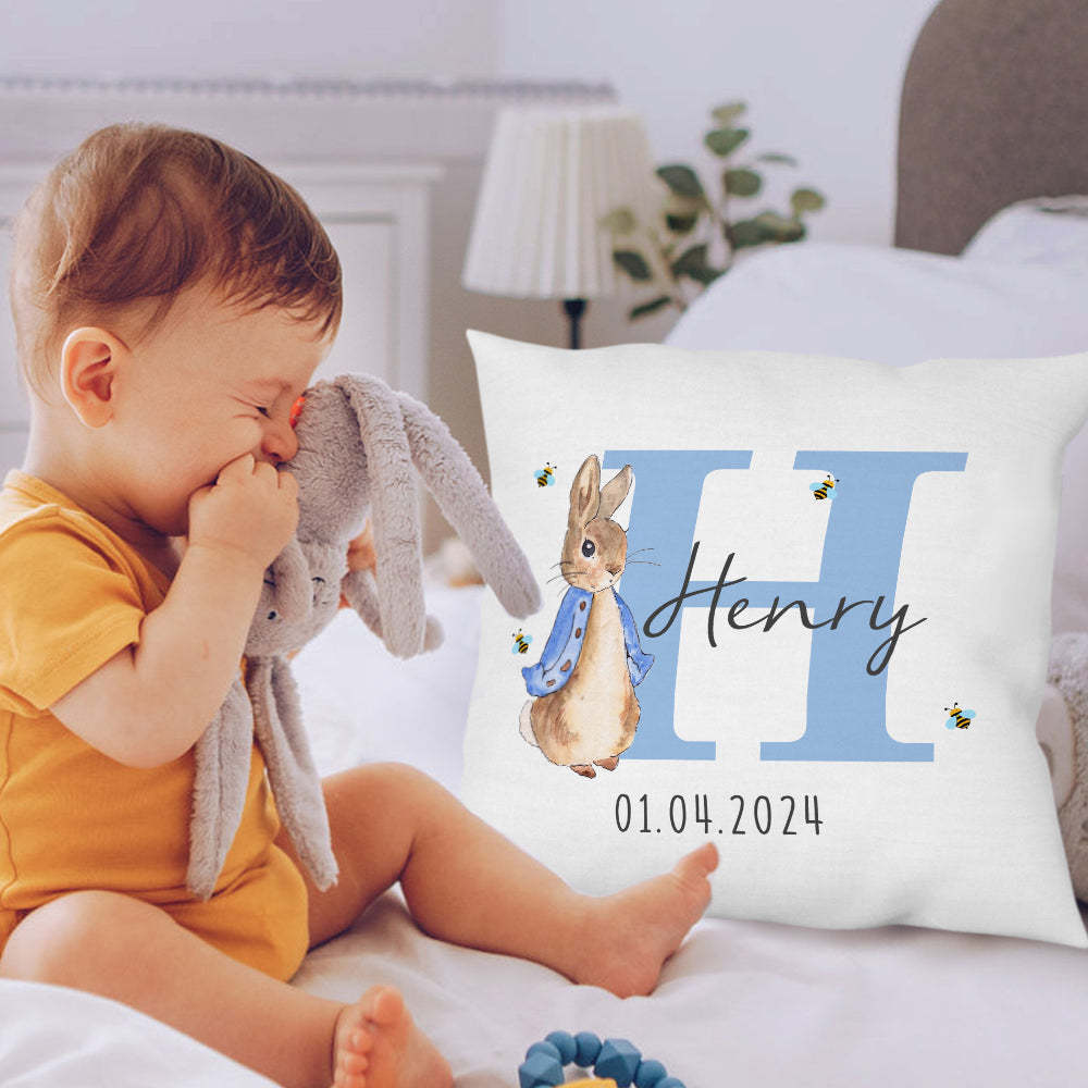 Personalized Peter Rabbit Throw Pillow Cover with Name Throw Pillow Baby Shower Birthday Gift for Kid - NameNecklace