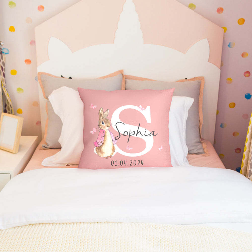 Personalized Peter Rabbit Throw Pillow Cover with Name Throw Pillow Baby Shower Birthday Gift for Kid - NameNecklace