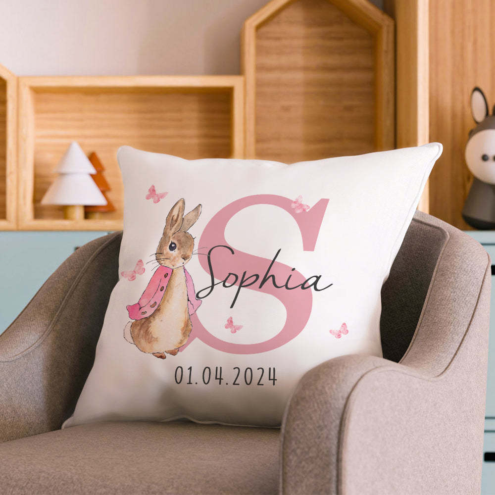 Personalized Peter Rabbit Throw Pillow Cover with Name Throw Pillow Baby Shower Birthday Gift for Kid - NameNecklace