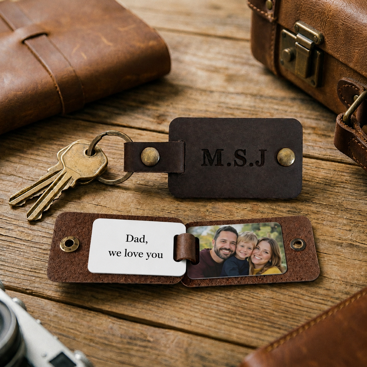 Personalized Inscription Leather Photo Keychain Custom Text Multi Picture Keyring Father's Day Gift for Best Dad Ever