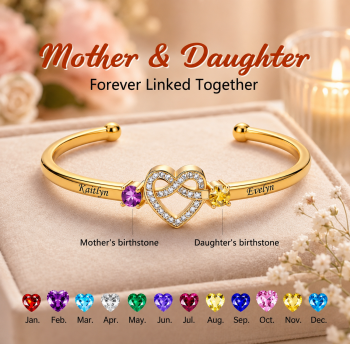Personalized Names Heart Bracelet Custom Birthstones Heart Wristband Gift for Mom