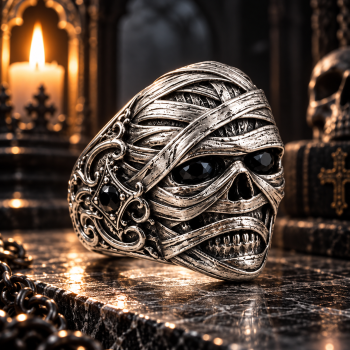 Gothic Skull Statement Ring – Sculptural 925 Sterling Silver with Black Gems, Cross & Scrollwork