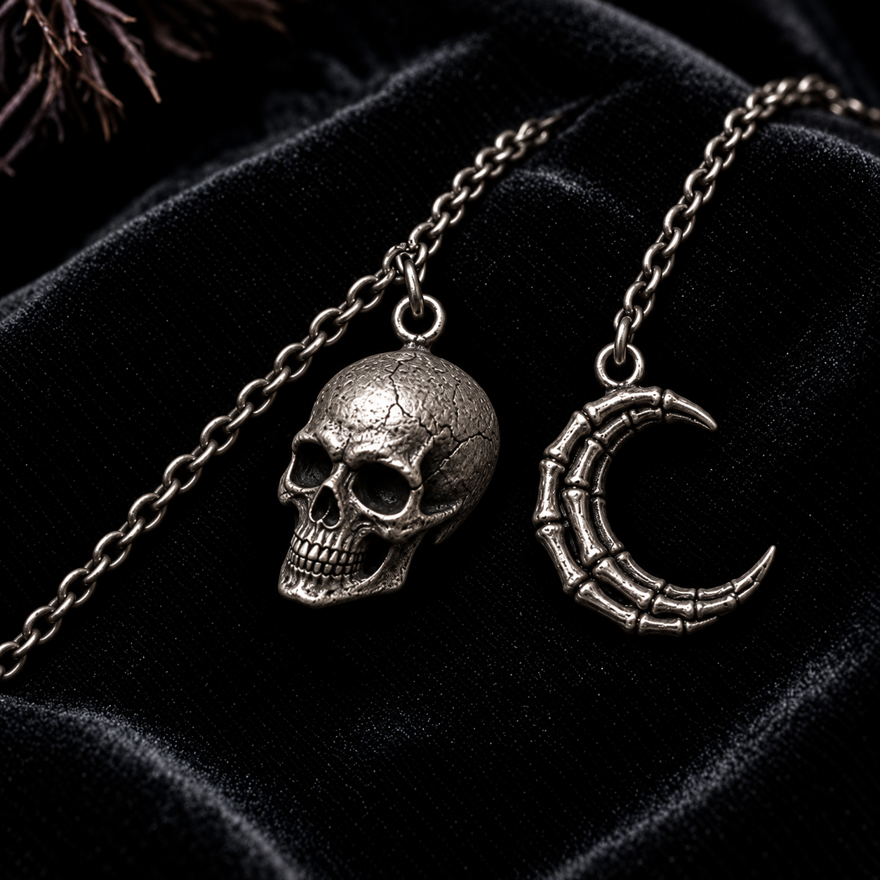 Gothic Raven and Crescent Moon Pendant – Sculptural 925 Sterling Silver with Purple Gemstone Moon, Feathers & Fine Carvings
