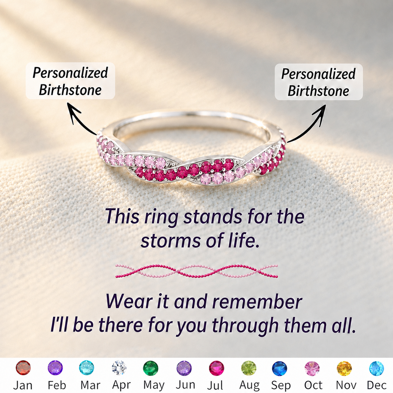 Personalized Two Birthstone Twisted Wave Ring Custom Wavy Promise Ring Interlocking Wave Gemstone Statement Ring