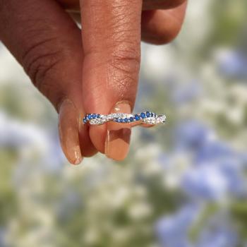 Personalized Two Birthstone Twisted Wave Ring Custom Wavy Promise Ring Interlocking Wave Gemstone Statement Ring
