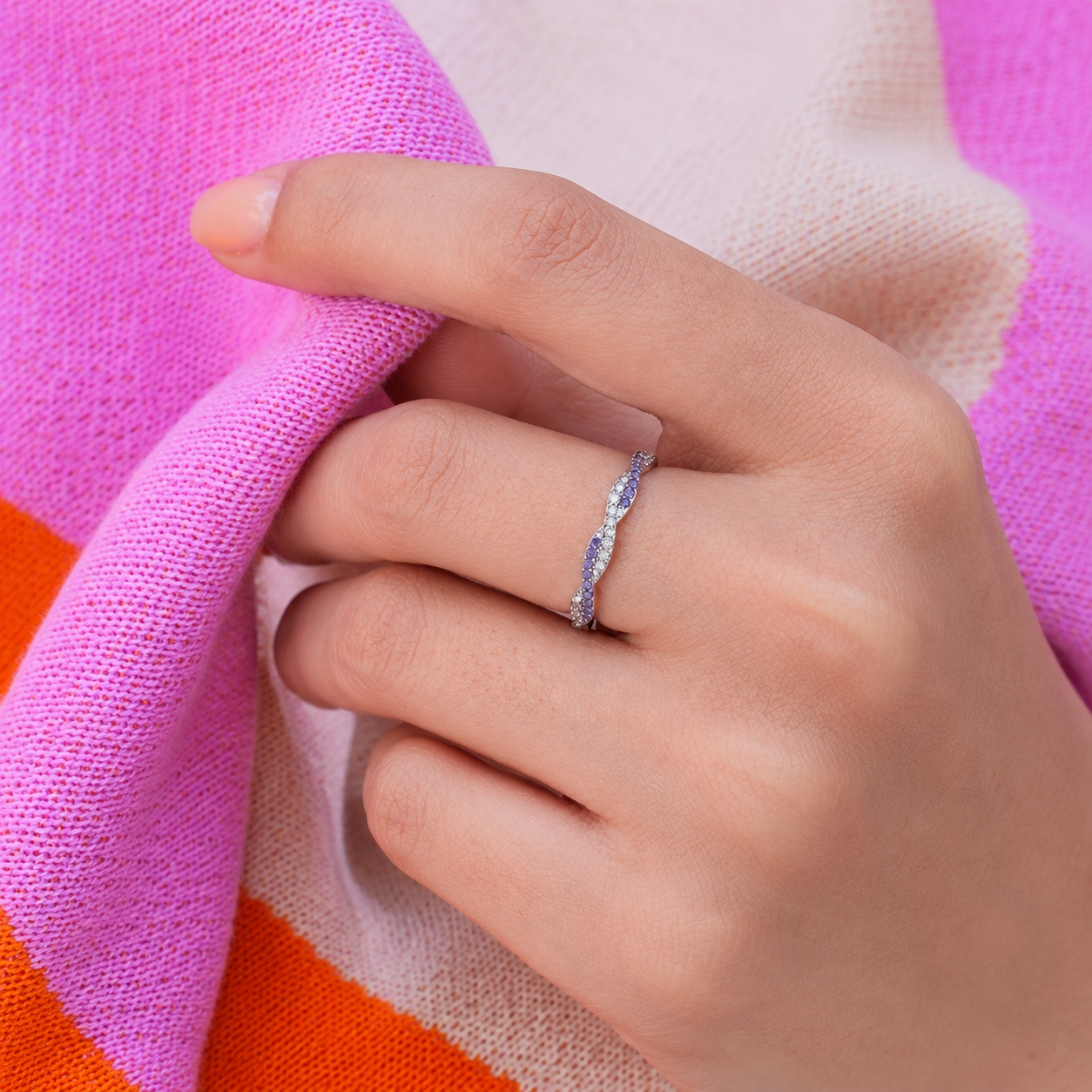 Personalized Two Birthstone Twisted Wave Ring Custom Wavy Promise Ring Interlocking Wave Gemstone Statement Ring