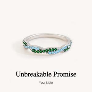 Personalized Two Birthstone Twisted Wave Ring Custom Wavy Promise Ring Interlocking Wave Gemstone Statement Ring