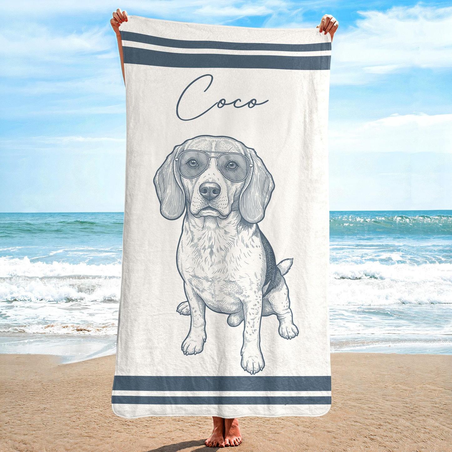 Custom Dog Portrait Towel Personalized Cat Name Microfiber Pool Mat Beach Party Gift for Pet Owners