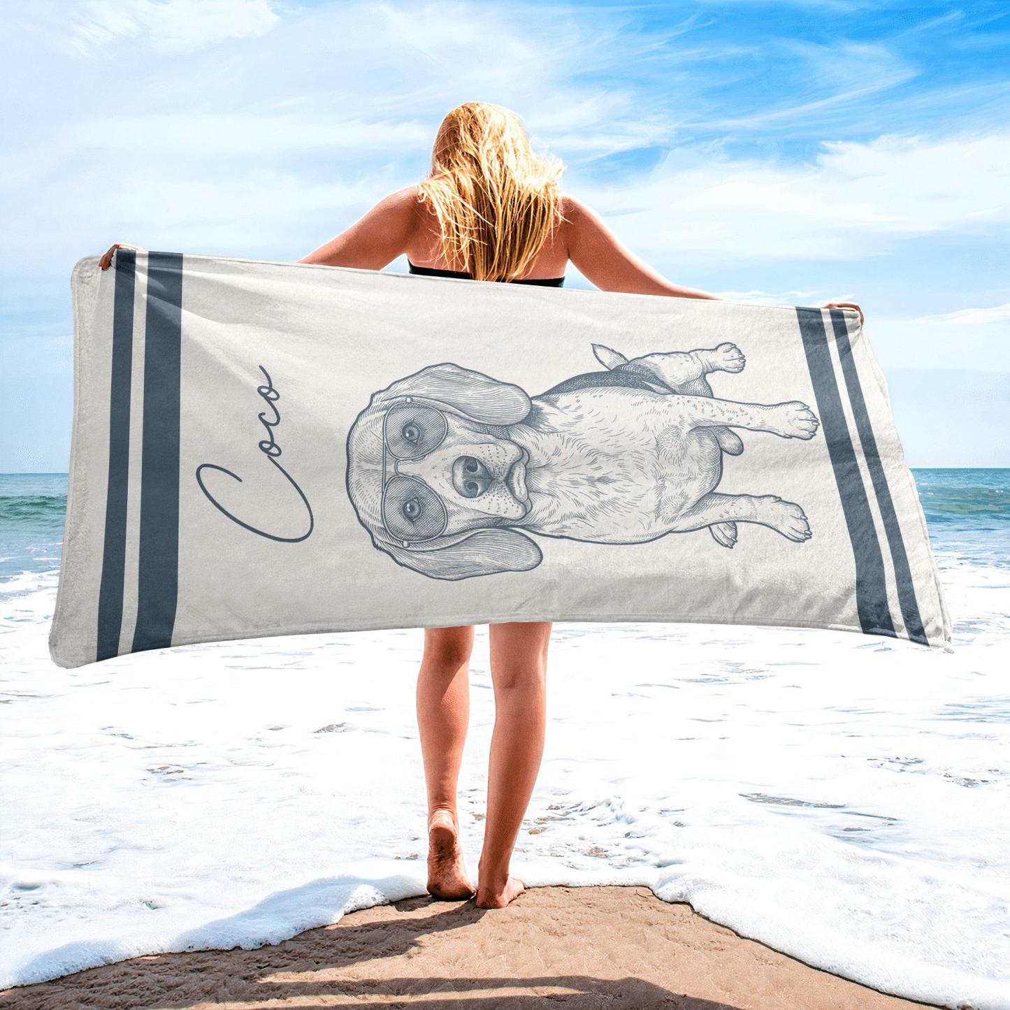 Custom Dog Portrait Towel Personalized Cat Name Microfiber Pool Mat Beach Party Gift for Pet Owners