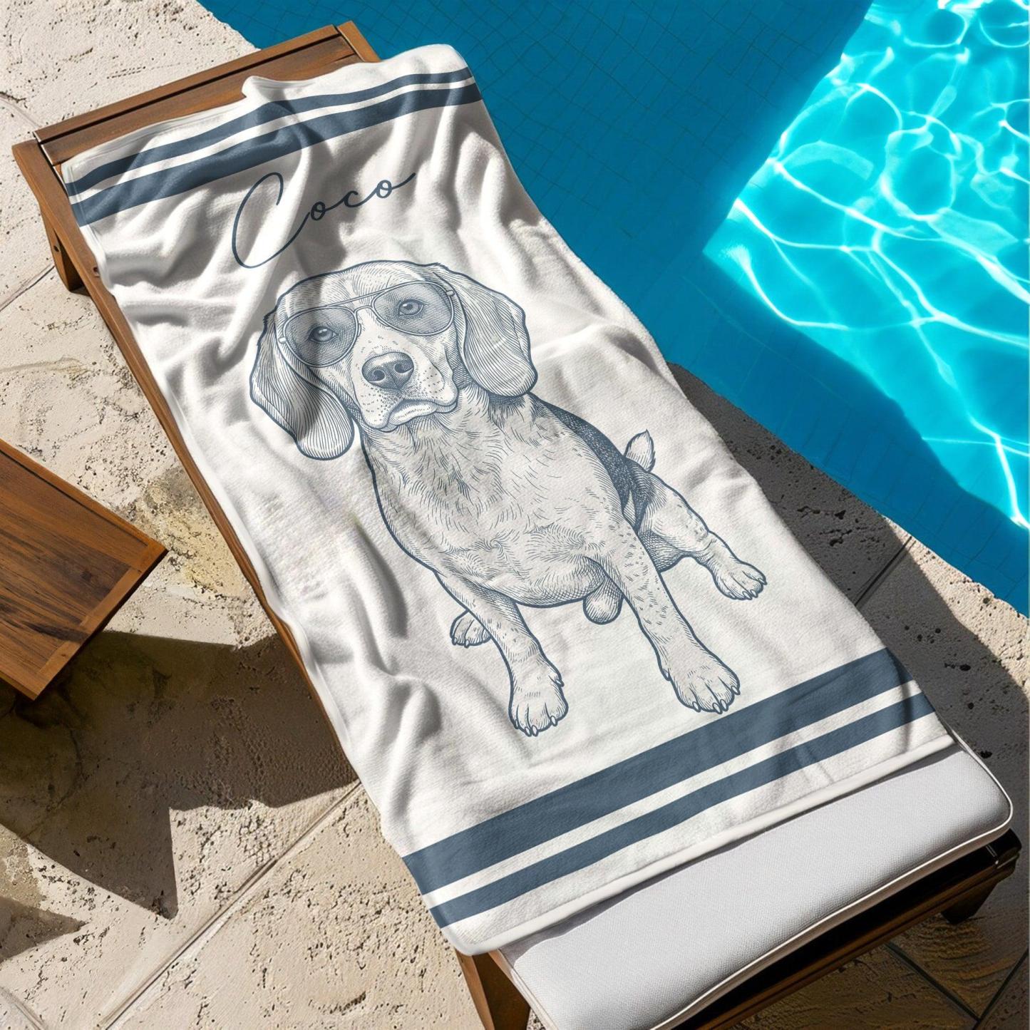 Custom Dog Portrait Towel Personalized Cat Name Microfiber Pool Mat Beach Party Gift for Pet Owners