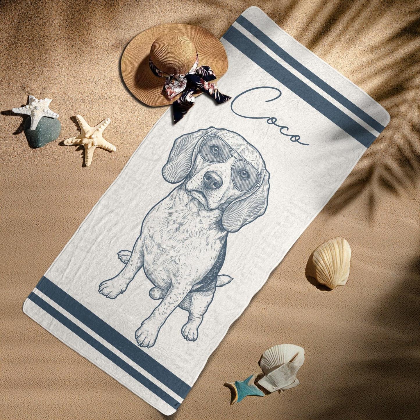 Custom Dog Portrait Towel Personalized Cat Name Microfiber Pool Mat Beach Party Gift for Pet Owners