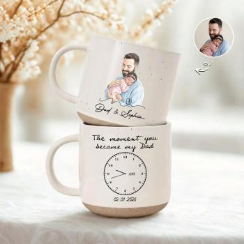 Custom Photo Watercolor Mug for New Dad Personalized The Moment You Became My Dad Ceramic Coffee Cup Father's Day Gift for Husband