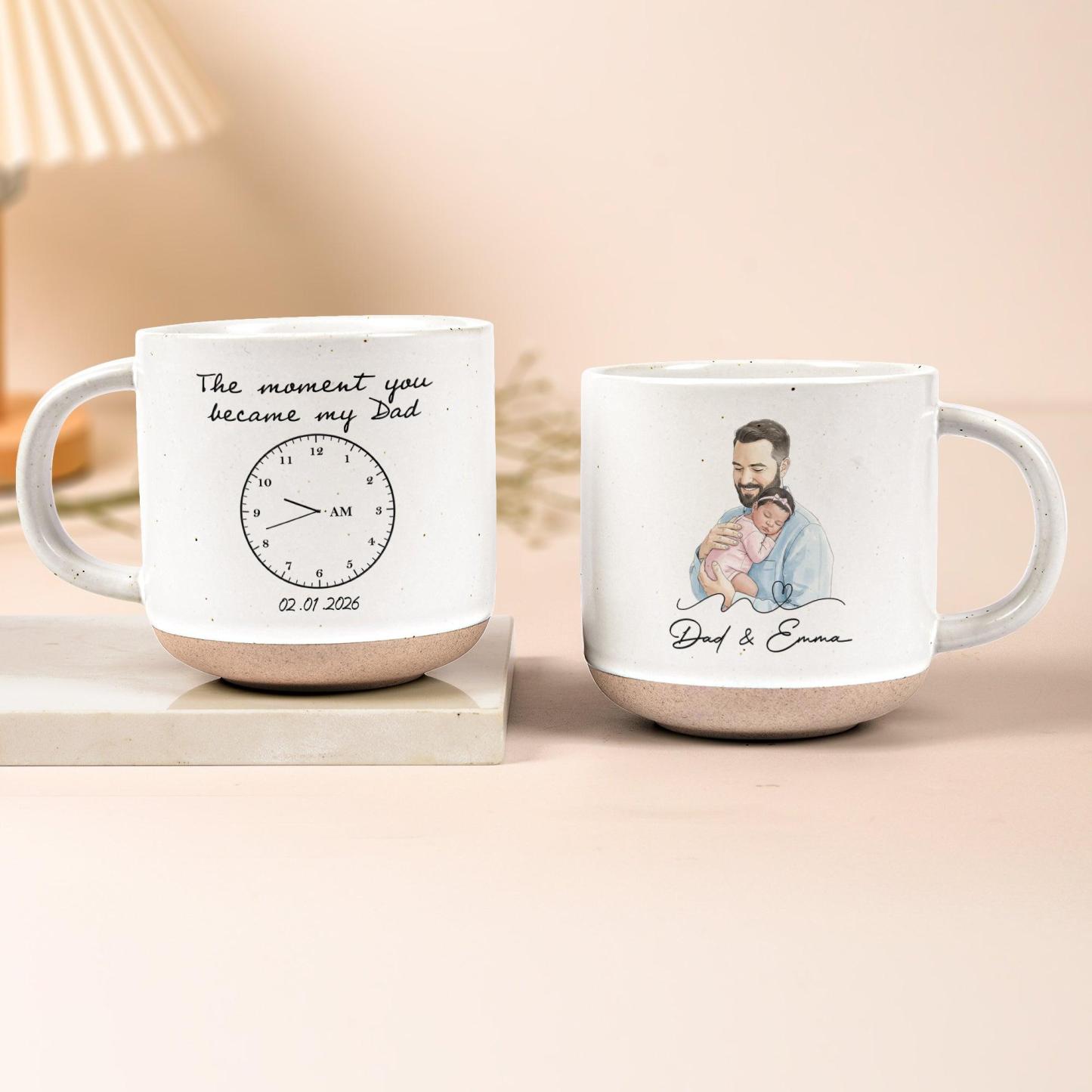 Custom Photo Watercolor Mug for New Dad Personalized The Moment You Became My Dad Ceramic Coffee Cup Father's Day Gift for Husband