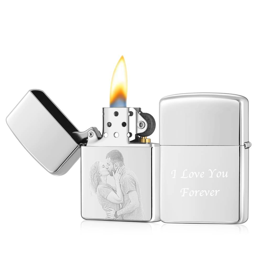 Photo Engraved Lighter Sweet Couple's Gift - Silver (No Kerosene Included)