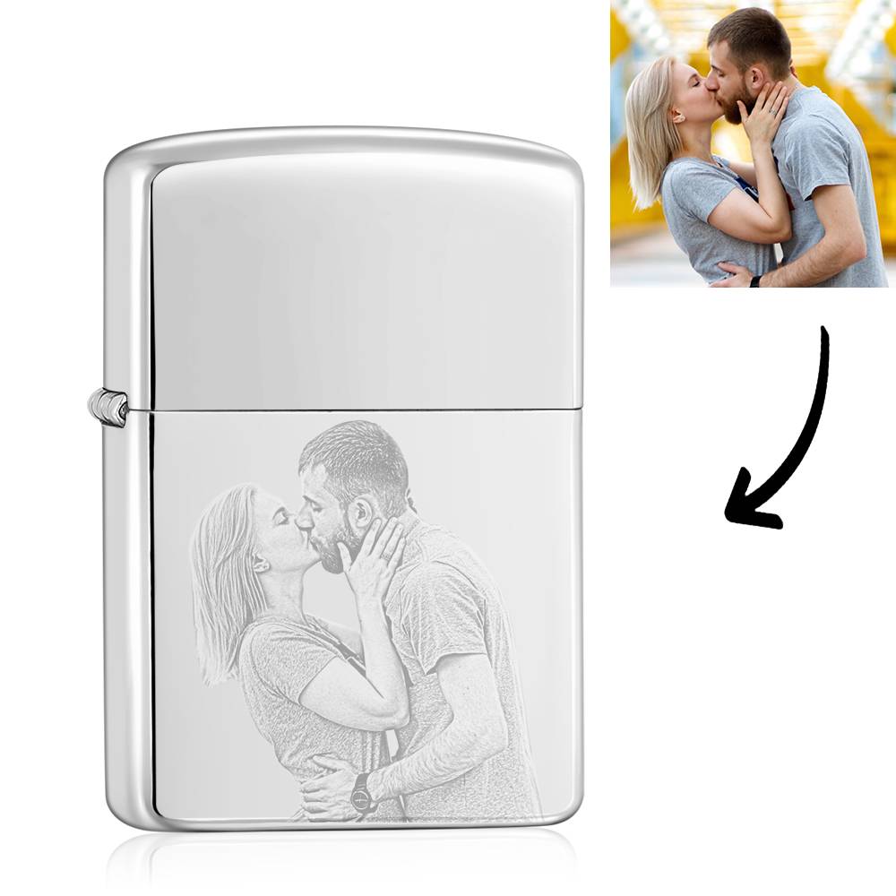 Photo Engraved Lighter Sweet Couple's Gift - Silver (No Kerosene Included)