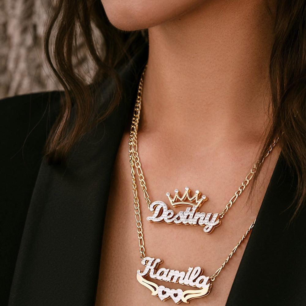 Custom Crown Name Necklace Personalized Crown Nameplate Double Plated Crown Name Necklace