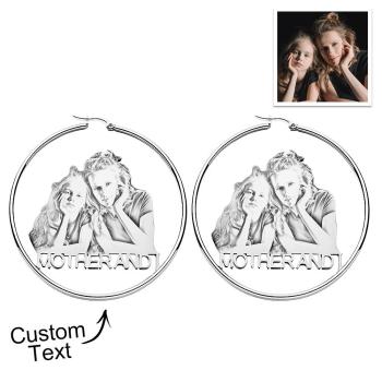 Custom Photo Engraved Hoop Earrings Exaggerate Gifts for Couple - NameNecklace