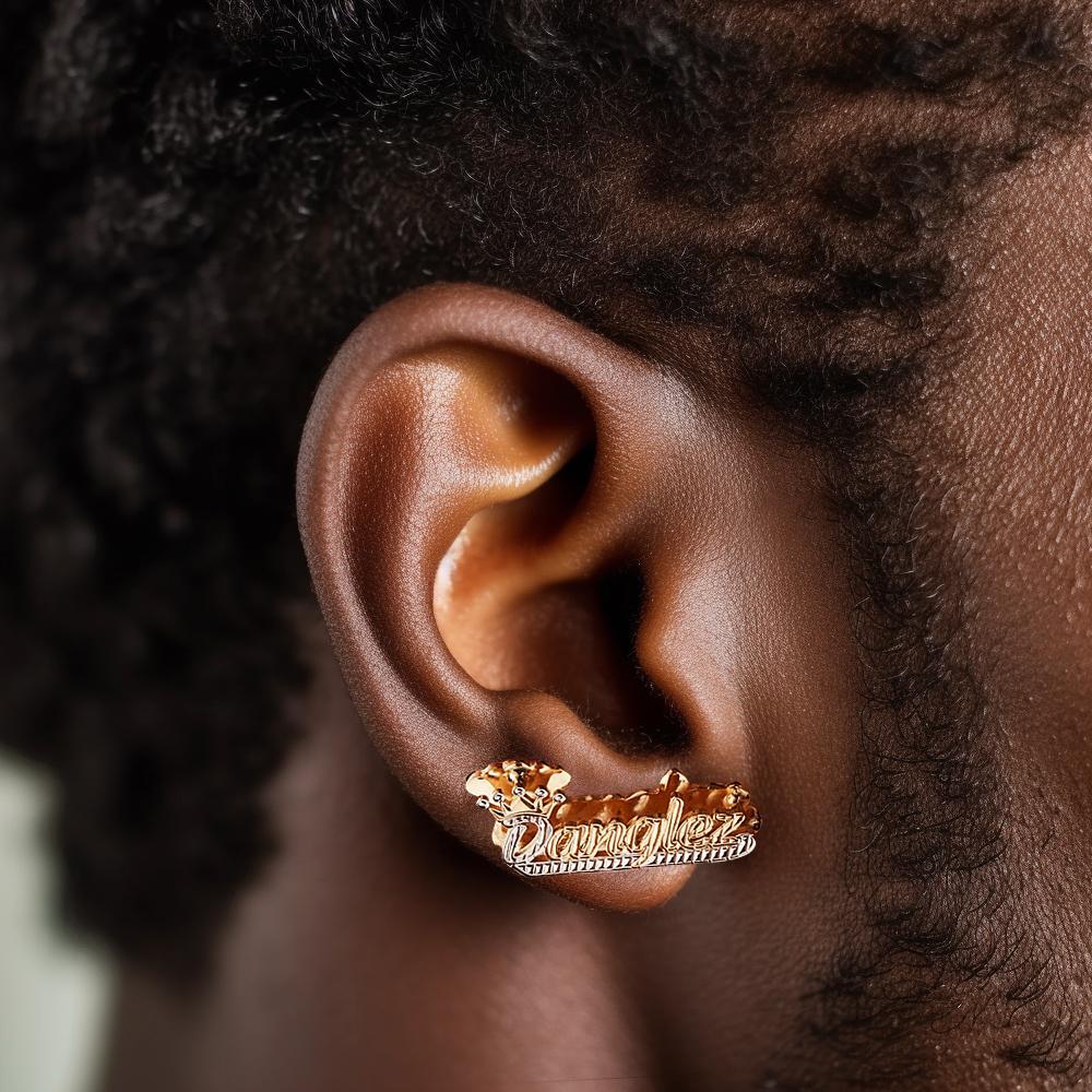 Personalized Crown Name Earrings Initial Name Hip Hop Earrings Trendy Jewelry Gift For Men - NameNecklace