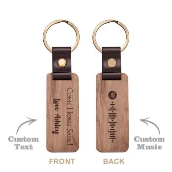 Scannable Spotify Code Wood Keychain Engraved COME HOME SAFE Keychain Father's Day Gifts - NameNecklace