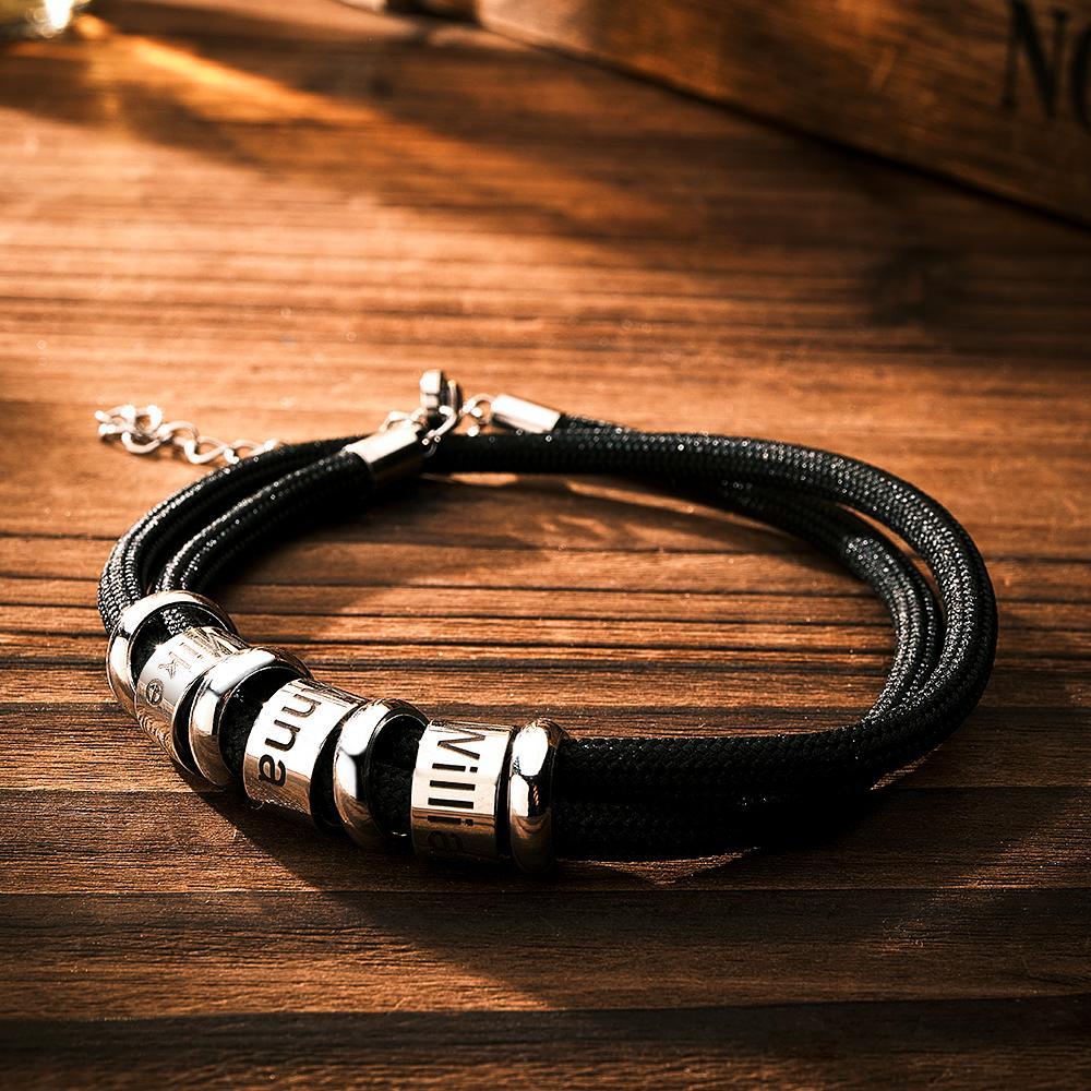Personalized Engraved Beads Braided Bracelet Custom Name Bracelet Father's Day Gift - NameNecklace