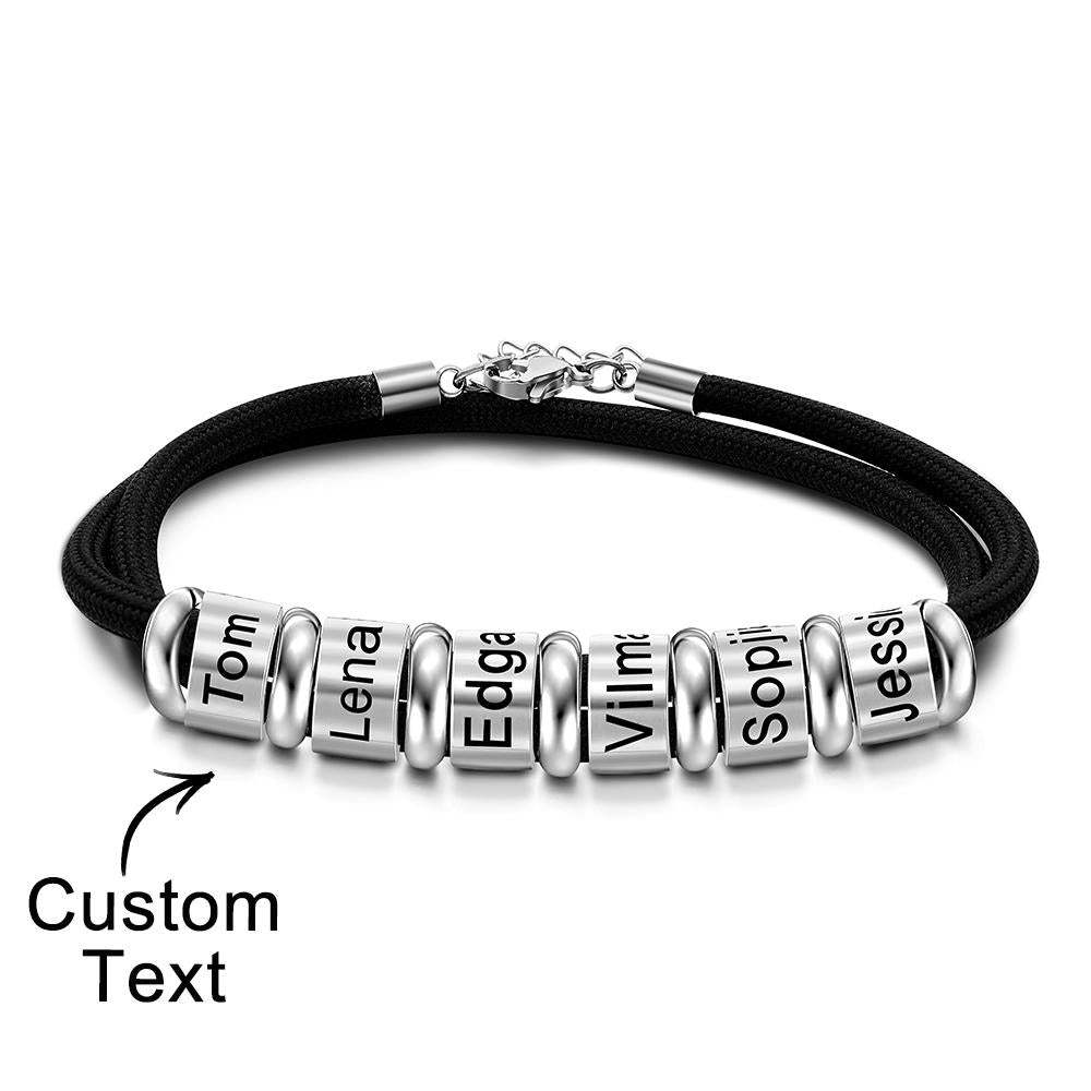 Personalized Engraved Beads Braided Bracelet Custom Name Bracelet Father's Day Gift - NameNecklace