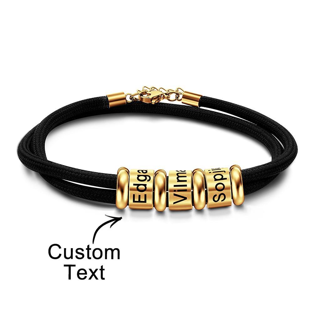 Personalized Engraved Beads Braided Bracelet Custom Name Bracelet Father's Day Gift - NameNecklace
