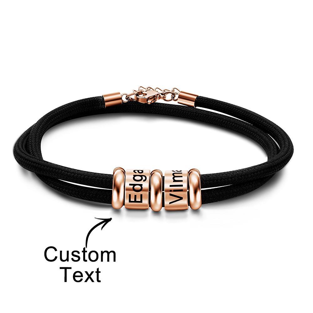 Personalized Engraved Beads Braided Bracelet Custom Name Bracelet Father's Day Gift - NameNecklace
