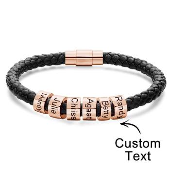Custom Engraved Men's Bracelets Beads Simple Leather Gifts - NameNecklace