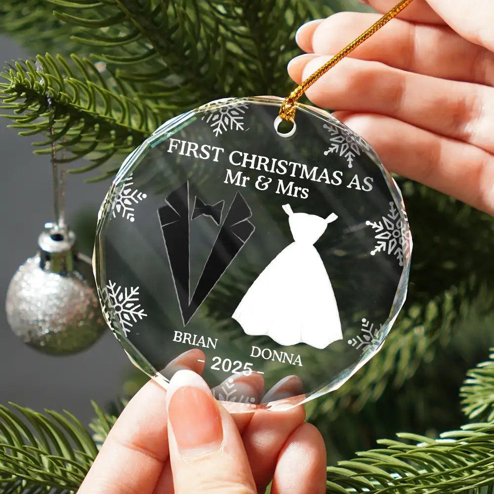 Personalized First Christmas Married Ornament First Christmas as Mr. & Mrs. Heart Shaped Glass Ornament Custom "Our First Christmas" Heart Ornament for Newlyweds