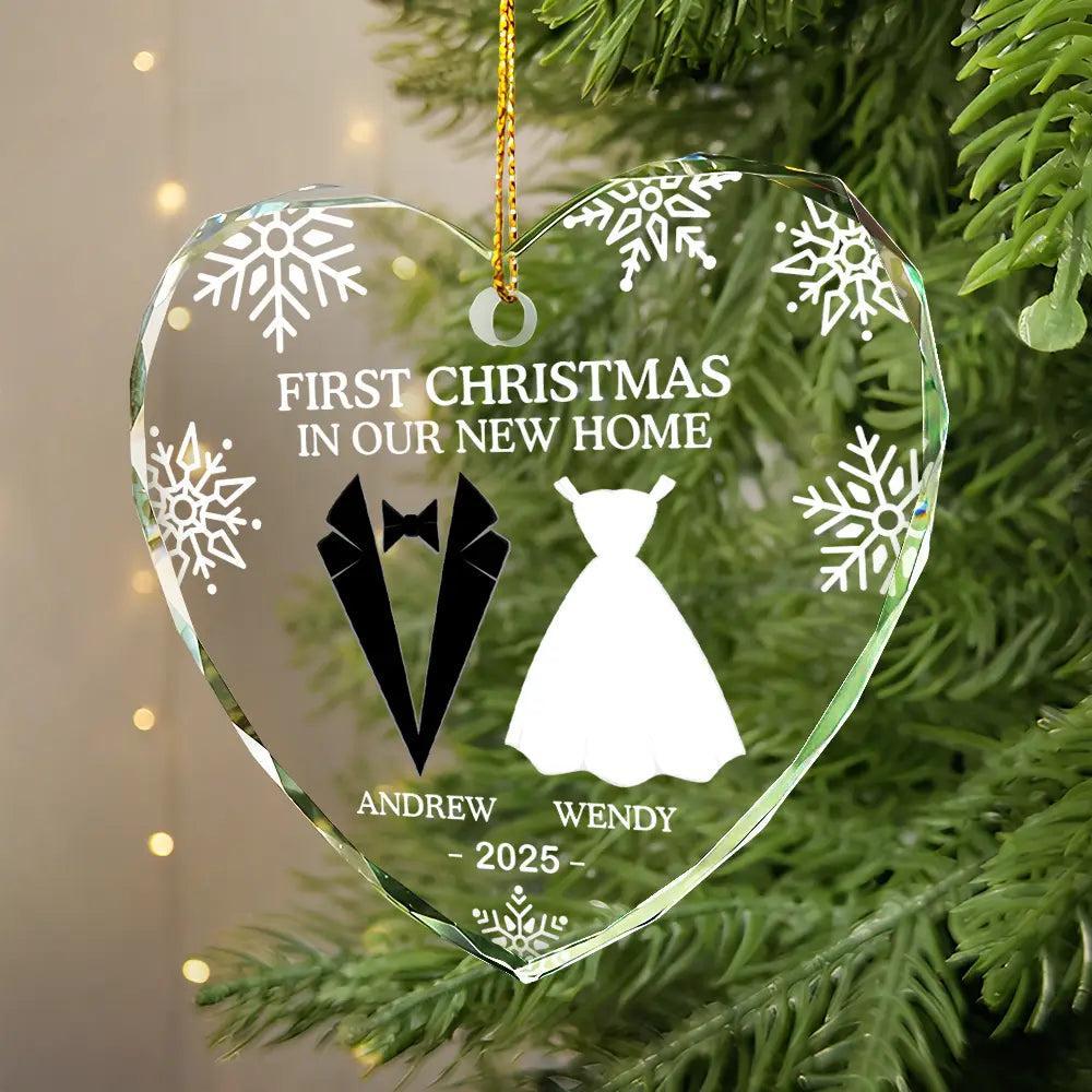 Personalized First Christmas Married Ornament First Christmas as Mr. & Mrs. Heart Shaped Glass Ornament Custom "Our First Christmas" Heart Ornament for Newlyweds