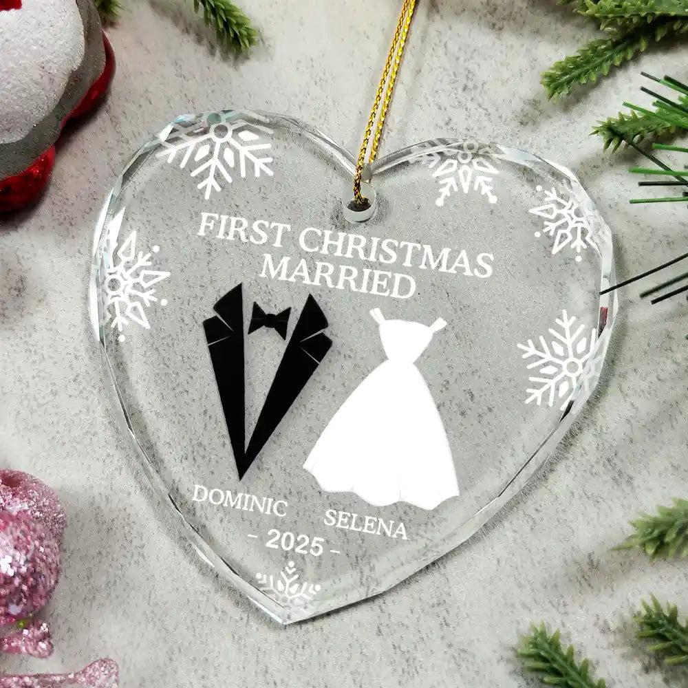Personalized First Christmas Married Ornament First Christmas as Mr. & Mrs. Heart Shaped Glass Ornament Custom "Our First Christmas" Heart Ornament for Newlyweds