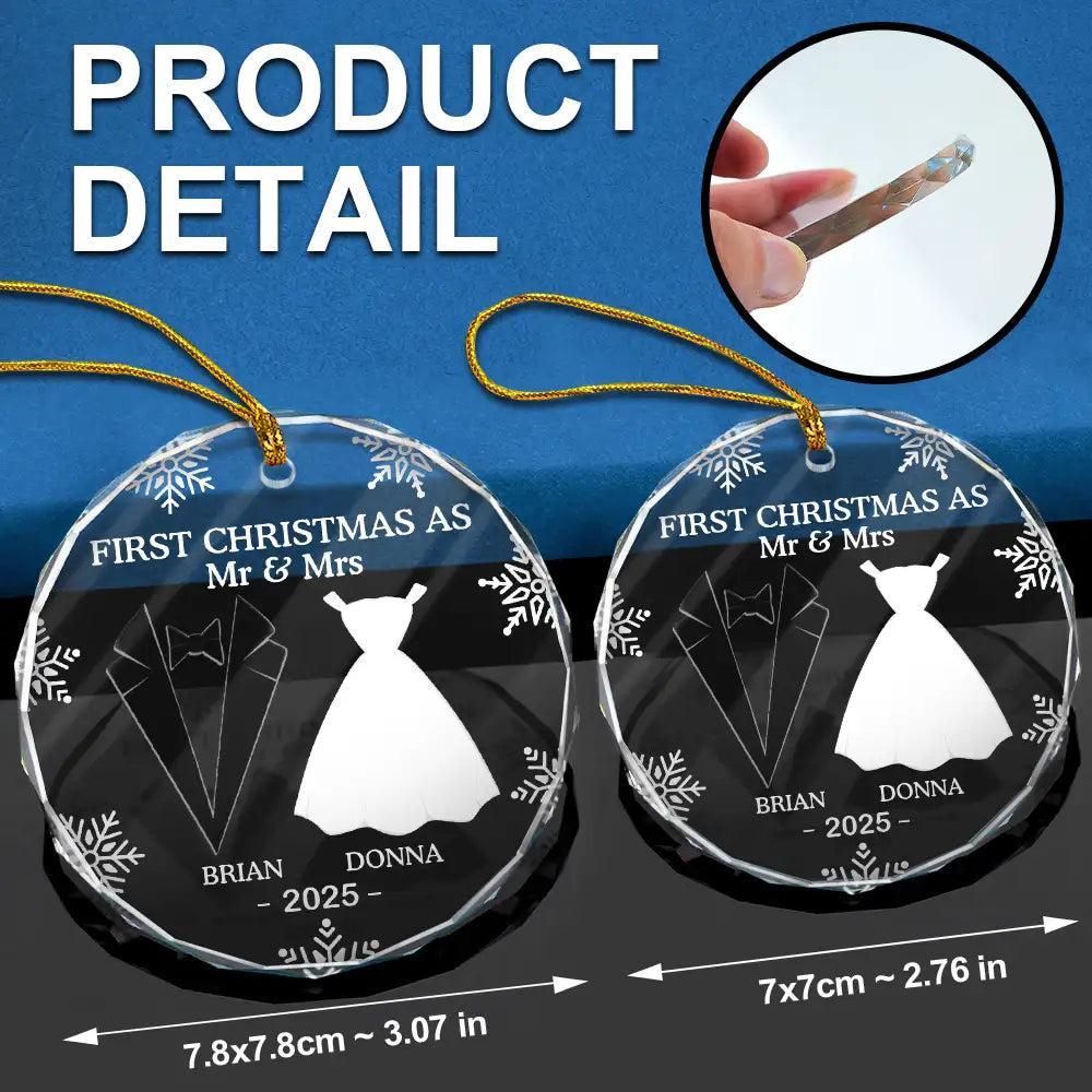 Personalized First Christmas Married Ornament First Christmas as Mr. & Mrs. Heart Shaped Glass Ornament Custom "Our First Christmas" Heart Ornament for Newlyweds