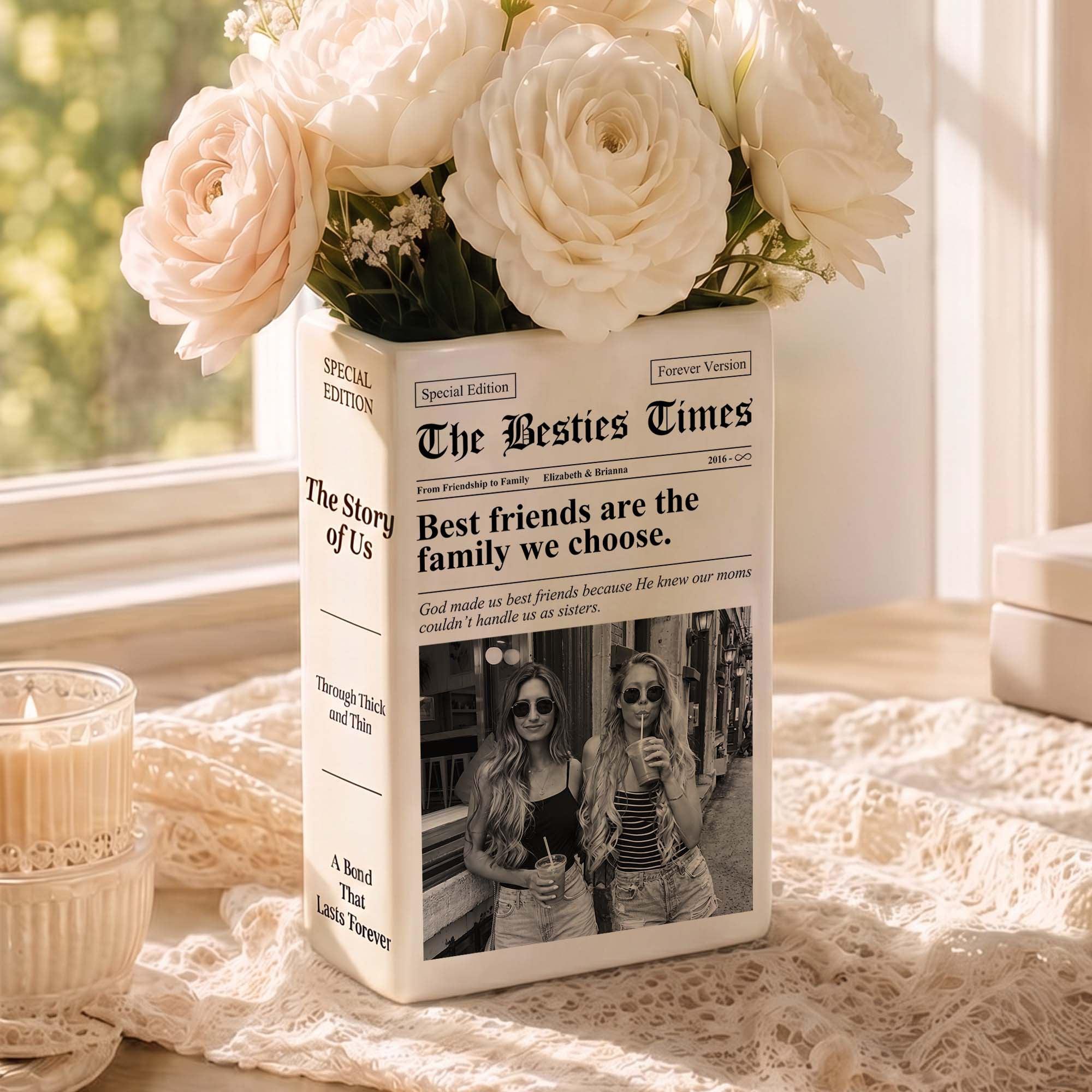 Custom Photo Best Friend Newspaper Ceramic Vase Personalized Besties Keepsake Gift For Sister Friend