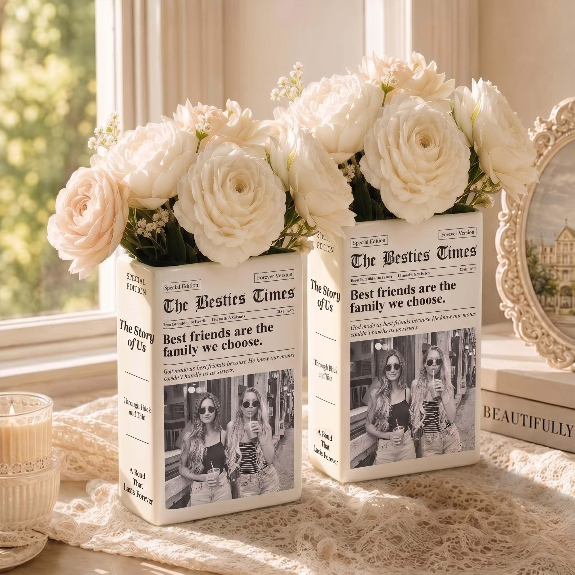 Custom Photo Best Friend Newspaper Ceramic Vase Personalized Besties Keepsake Gift For Sister Friend