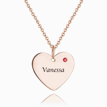 Heart Tag Personalized Birthstone Necklace With Engraving Rose Gold Plated Silver